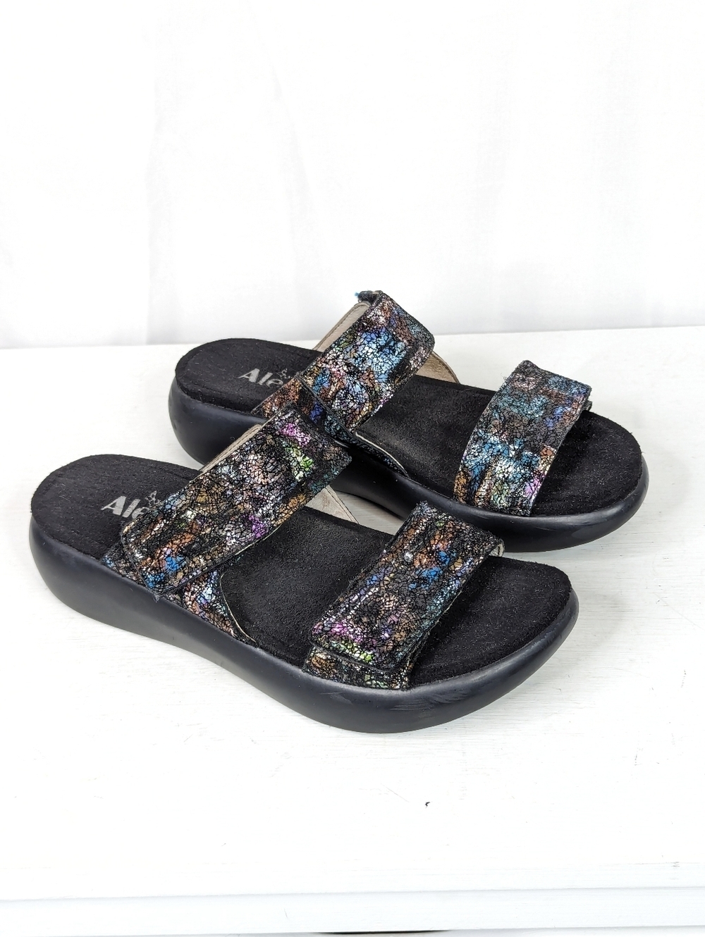 Alegria Bryce Montage Metallic Colorful Two Strap Sandals - Size 37/7